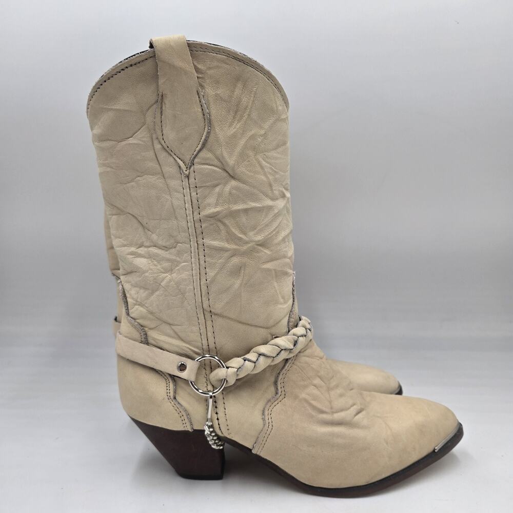 Womens Vintage Abilene Cowboy Boots US Size 6.5 M Cream Bone Harness